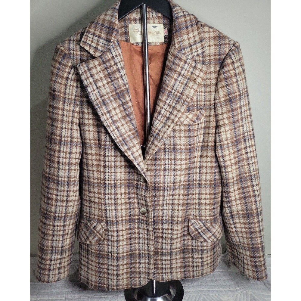 Vintage John Meyer 100% Wool Blazer Jacket Women’s 16‎ Brown Plaid Tweed - Flaw